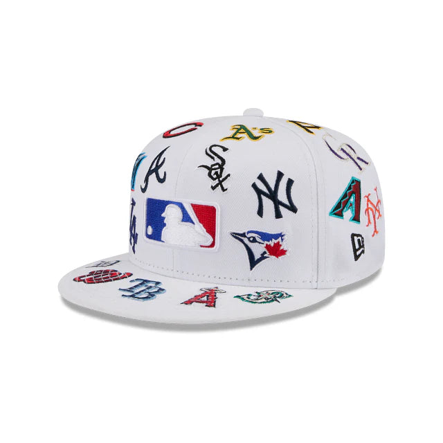 MLB All Over Logo 59FIFTY Cerrada Blanca